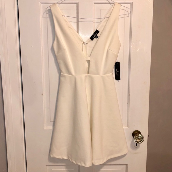 Lulu’s White V-neck Skater Dress - Picture 3 of 10
